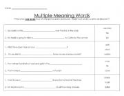 English worksheet: Multiple Meaning Words 3