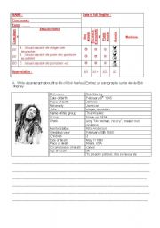 English Worksheet: Writing the biography of Bob Marley