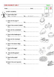 English Worksheet: Does he/she/it like...?