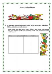 English Worksheet: Describing food