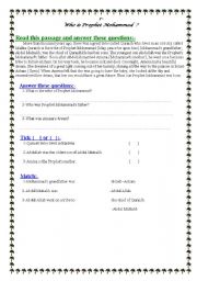 English Worksheet: Who is Prophet Mohammed ?[1 } 