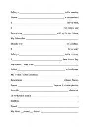 English Worksheet: I always ... in the morning (adverbs of frequency - sentence completion)