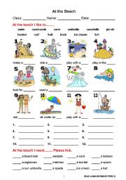 English Worksheet: At the Beach