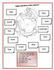 English Worksheet: label and colour