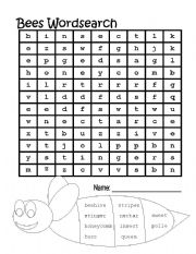 English worksheet: Bees wordsearch