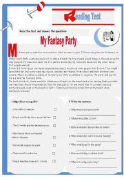 English Worksheet: Reading Test- My Fantasy Party