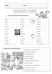 English Worksheet: plurals