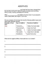 English Worksheet: Additives