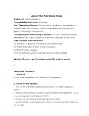 English worksheet: Past simple tense lesson plan
