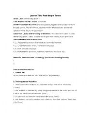 English Worksheet: Past simple tense lesson plan
