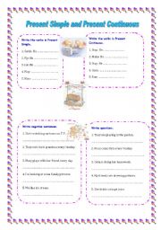 English Worksheet: Present Simple and Continuous for beginners