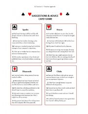 English Worksheet: Advice & Suggestions card game
