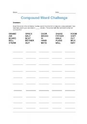 English worksheet: Compound word challenge