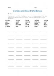 English Worksheet: Compound word challenge