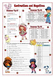 English Worksheet: Contractions and Negatives