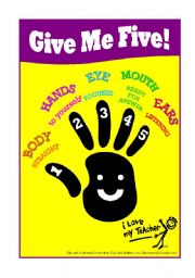 English Worksheet: Classroom Poster - Give Me Five