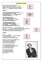 English Worksheet: Bruno Mars - Grenade