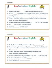 English Worksheet: Fun facts about the English language -  Peer Dictation