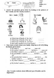 English Worksheet: my family