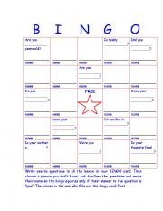 English Worksheet: Get to know you Bingo