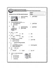 English Worksheet: greetings evaluation /test in multiple choice