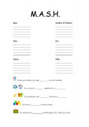 English Worksheet: MASH Fortune Teller Worksheet