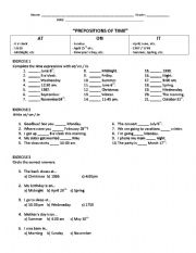 English Worksheet: prepositions of time