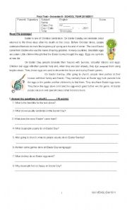 English Worksheet: Reading Comprehension (Easter), Simple Future Tense, Homophones, Conjunctions and Vocabulary Test