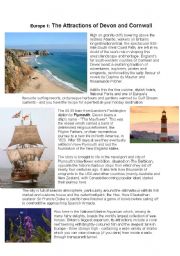 English Worksheet: Cornwall and Devon reading comprehension: holidays, tourist information leaflet 