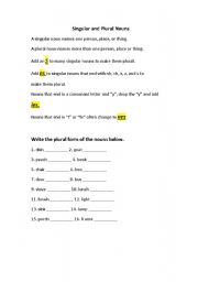 English worksheet: Singular and plural nouns