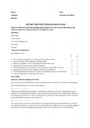 English Worksheet: reading exam/worksheet