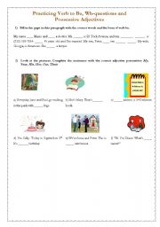 English worksheet: Practicing Verb to Be, Wh-questions and Possessive Adjectives - Part 2