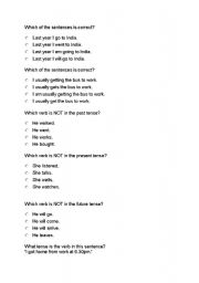English worksheet: Elementary Tense quiz