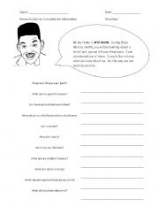 English worksheet: Black History Research Activity