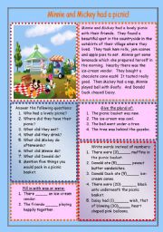 English Worksheet: Minnie and Mickey had a picnic