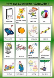 English Worksheet: TOYS AND AMUSEMENT II  - FLASHCARDS FOR BEGINNERS +B&W - REUPLOAD