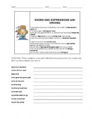 English Worksheet: Idioms and Expressions with Driving
