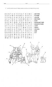 English Worksheet: family wordsearch and labelling