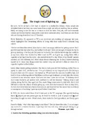English Worksheet: reading comprehension about smoking :heart - breaking real life  story+ poem  about  smoking  