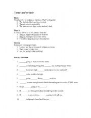 English worksheet: Their, Theyre, There: Definitions and Worksheet