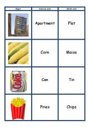 English Worksheet: American and British English cards