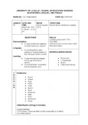 English worksheet: lesson plan class supplies