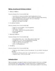 English Worksheet: Making, Accepting and Refusing Invitations