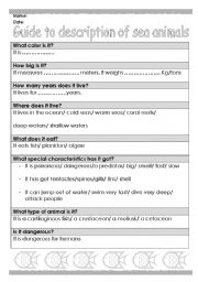 English worksheet: Guide to description of SEA animals