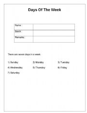 English Worksheet: Days of the week