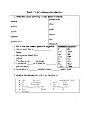 English worksheet: Family, possessive adjectives and to be