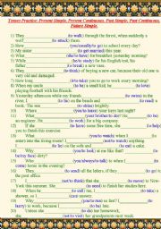 English Worksheet: Tenses:Present Simple, Present Continuous, Past Simple, Past Continuous, Future Simple