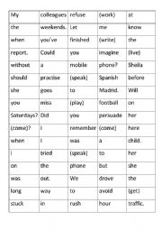 English Worksheet: Gerund vs. Infinitive scrambled sentences