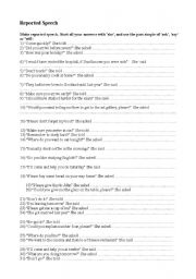 English Worksheet: Reported speech exercises with answers