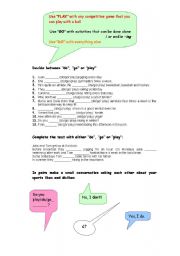 English Worksheet: the use of play, go and do with sports
